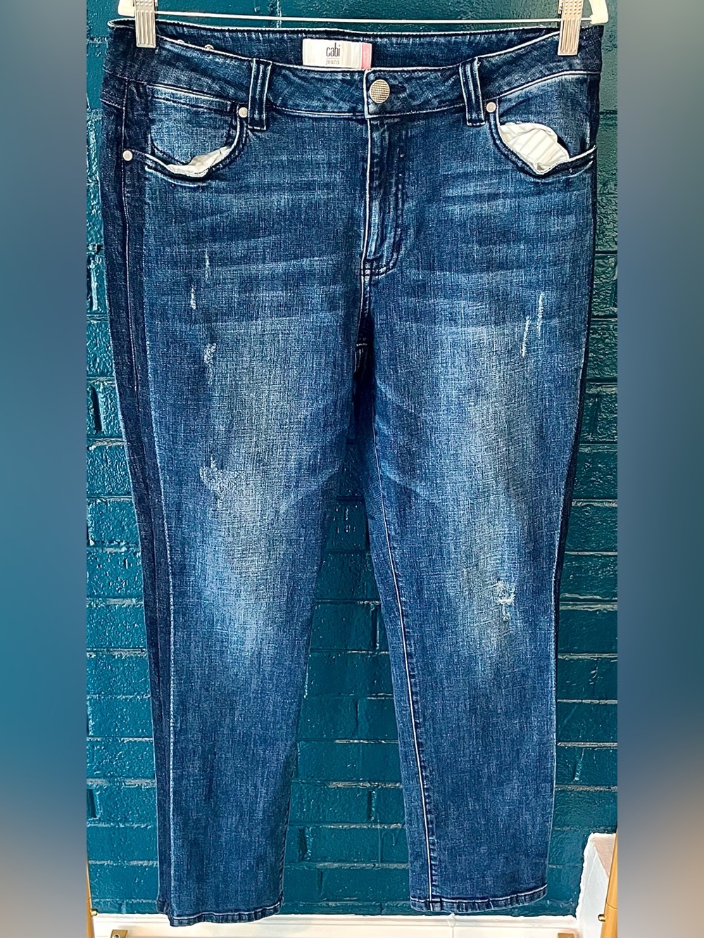 Cabi Women's Distressed Blue Denim Jeans
